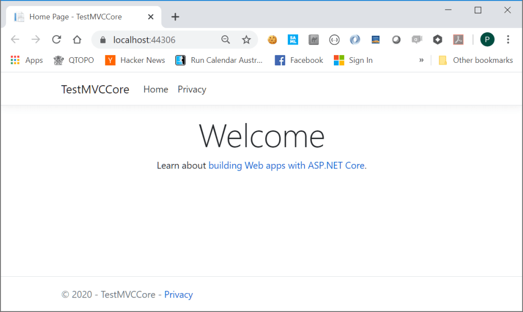 The sample MVC app running