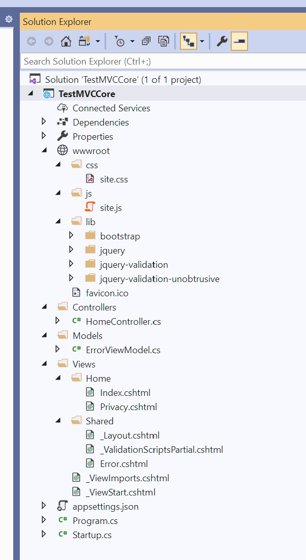 The MVC sample project structure