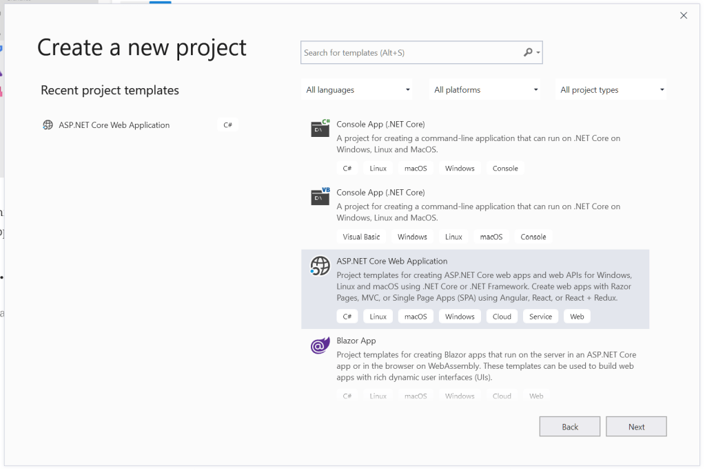 Create a new Visual Studio project