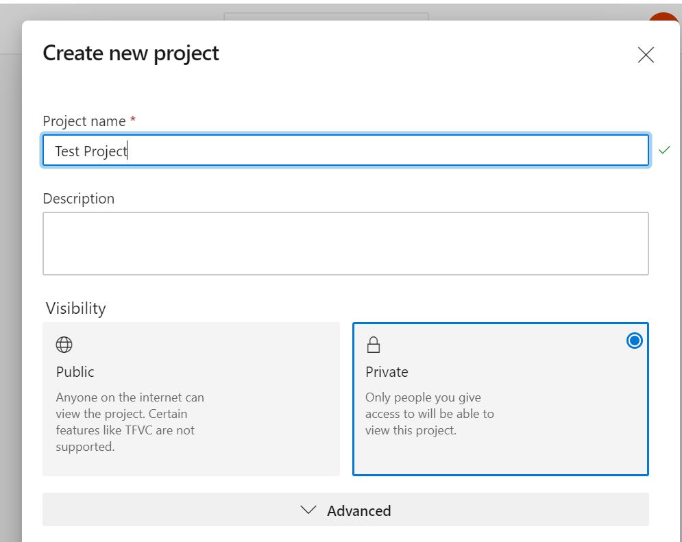 Creating a new Azure DevOps project