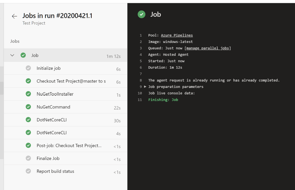 Azure DevOps build result